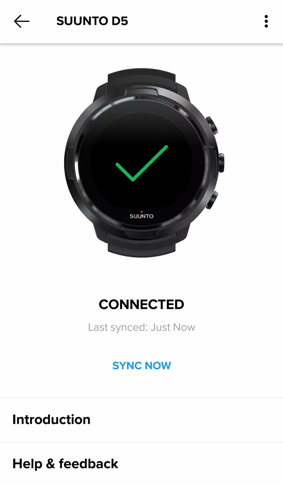 Suunto D5 yhdistettynä Suunto-mobiilisovelluksen Android-versioon