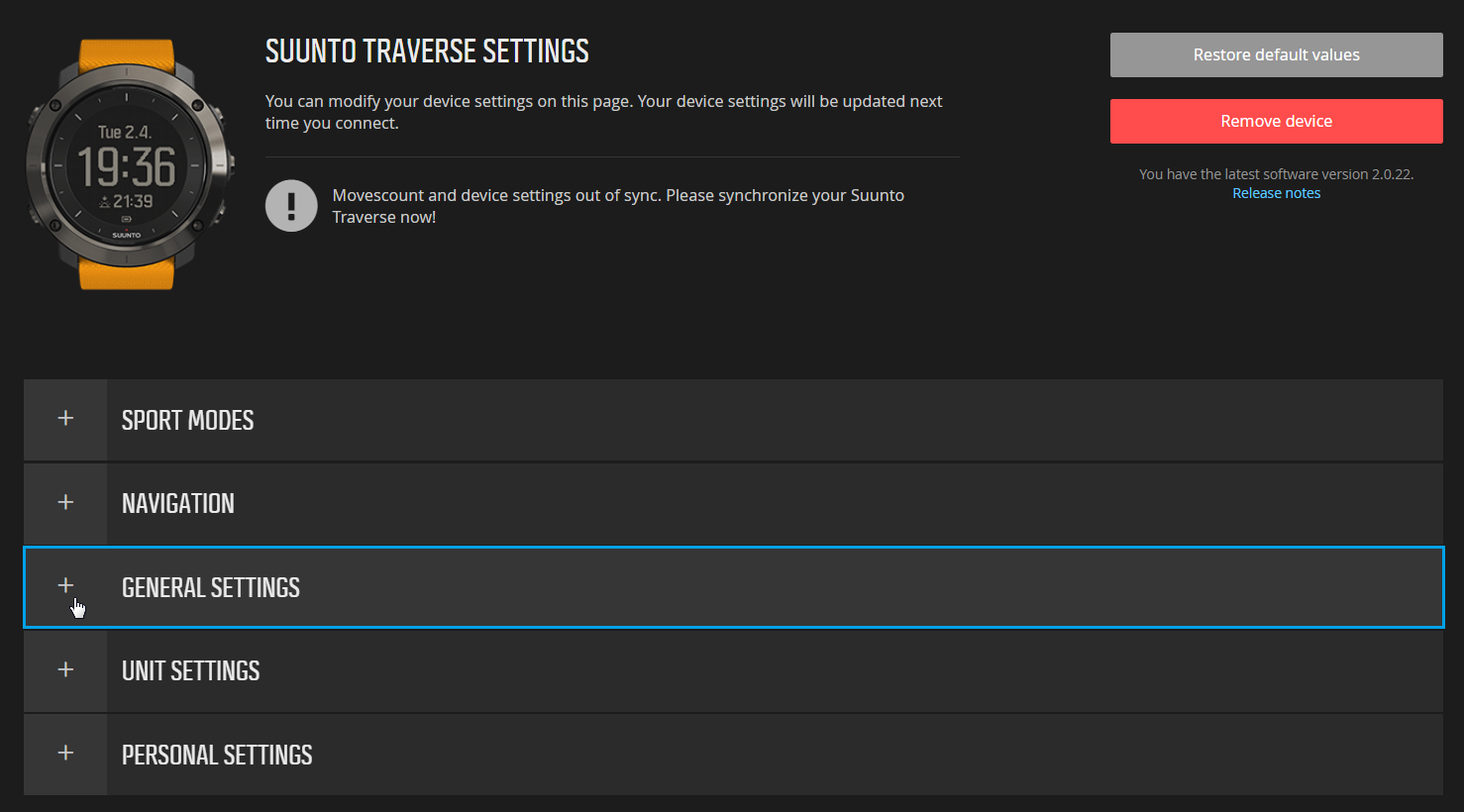 Movescount - Suunto Traverse 常规设置